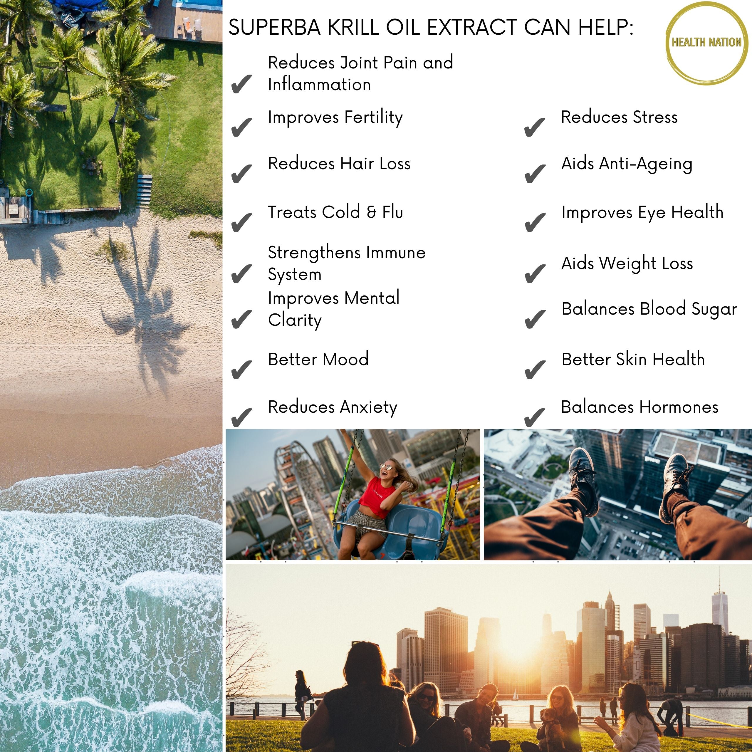 Superba Krill Oil Extract | Helps with Anxiety, Mood, Fertility, Cold/Flu, Hair Loss, Joint Pain, Eye Health, Weight Loss, Anti-Ageing, Balances Blood Sugar, Vibrant Skin, Stress and Mental Clarity | Made in UK | 500mg 60 Capsules - Health Nation