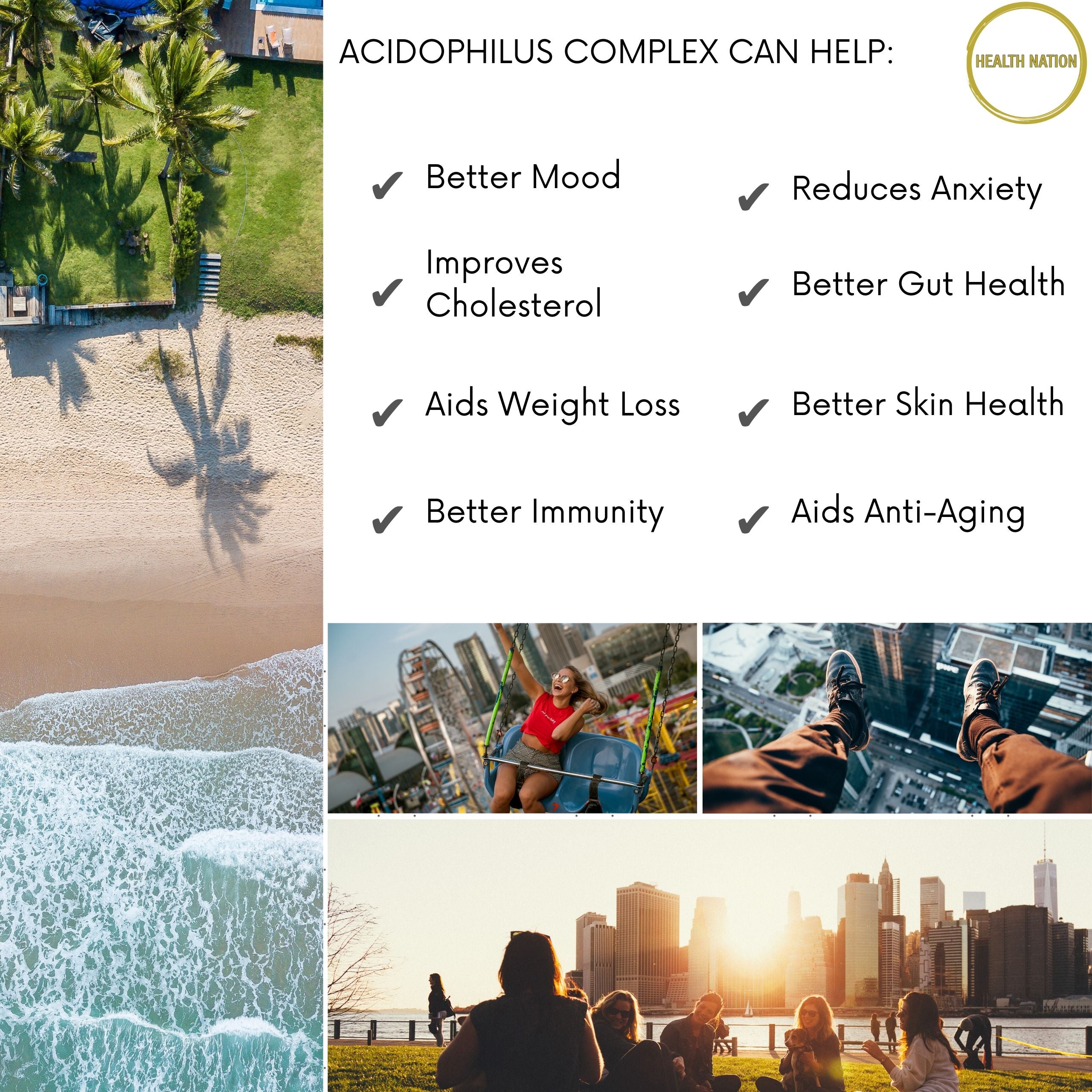 Acidophilus Complex | Probiotic | 10 billion | Helps with Vibrant Skin, Mood, Anti-aging, Anxiety, Gut/Digestion and Weight Loss | Made in UK 60 Capsules - Health Nation