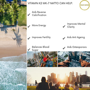 Vitamin K2 MK-7 Natto | Helps with Energy, Reverse Calcification, Anti-Ageing, Fertility, Balances Blood Sugar, Osteoporosis and Mental Clarity | Made in UK | 100mcg 120 Capsules - Health Nation