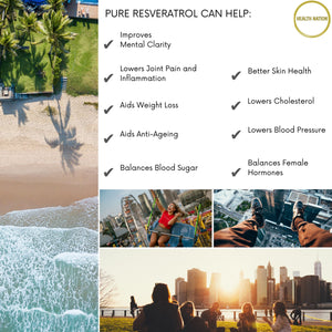Pure Resveratrol | Helps with Anti-Ageing, Mental Clarity, Vibrant Skin, Joint Pain, Balances Blood Sugar and Weight Loss | Made in UK | 150mg 90 Capsules - Health Nation