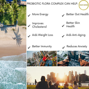Probiotic Flora Complex | Helps with Anxiety, Mood, Gut/Digestion, Weight Loss, Anti-Ageing and Vibrant Skin | Made in UK | 30 Capsules - Health Nation