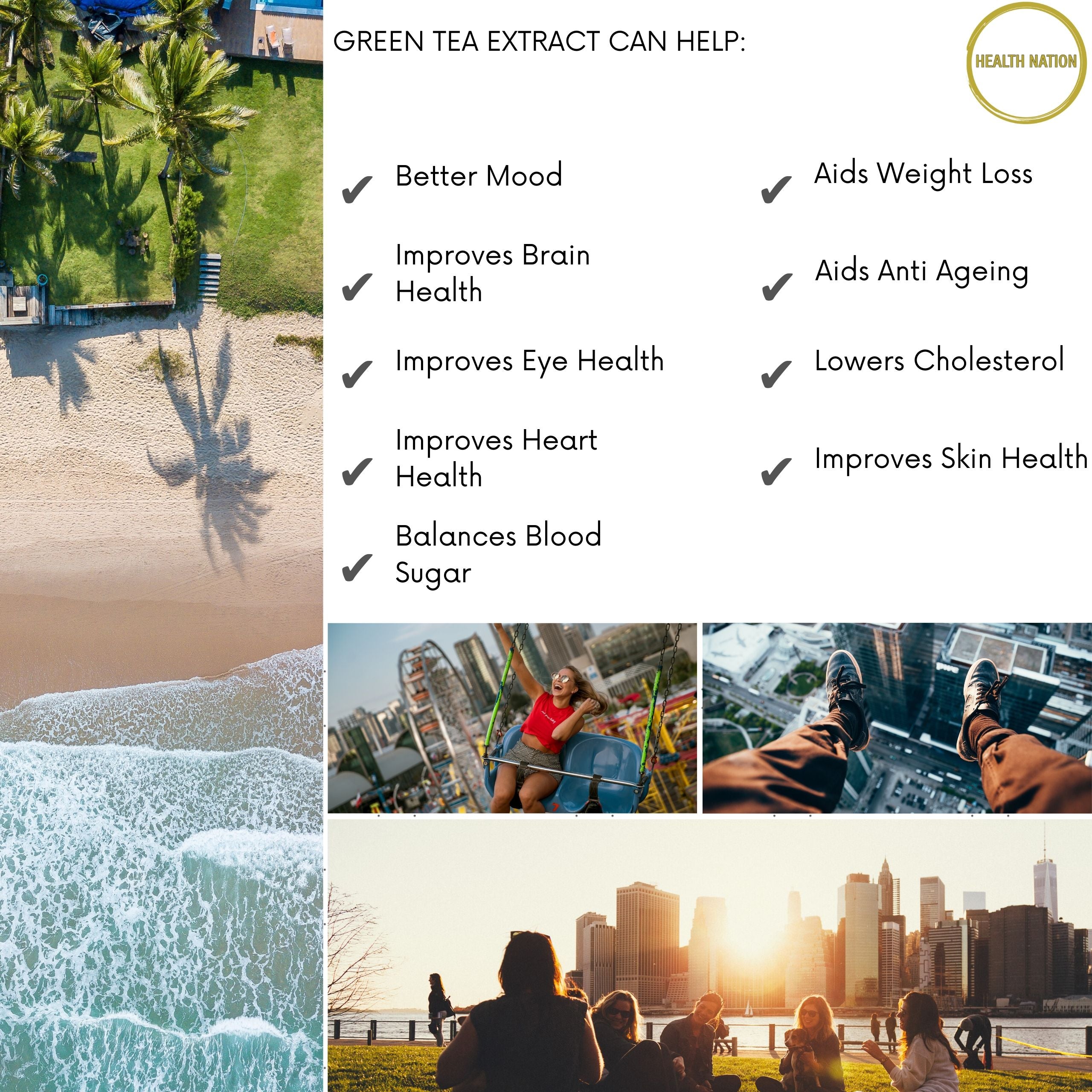 Green Tea 30:1 Extract 12 | Helps with Mood, Eye Health, Weight Loss, Anti-Ageing and Balances Blood Sugar | Made in UK | 12,480mg 90 Capsules - Health Nation