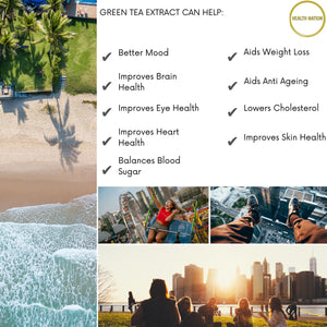 Green Tea 30:1 Extract 12 | Helps with Mood, Eye Health, Weight Loss, Anti-Ageing and Balances Blood Sugar | Made in UK | 12,480mg 90 Capsules - Health Nation