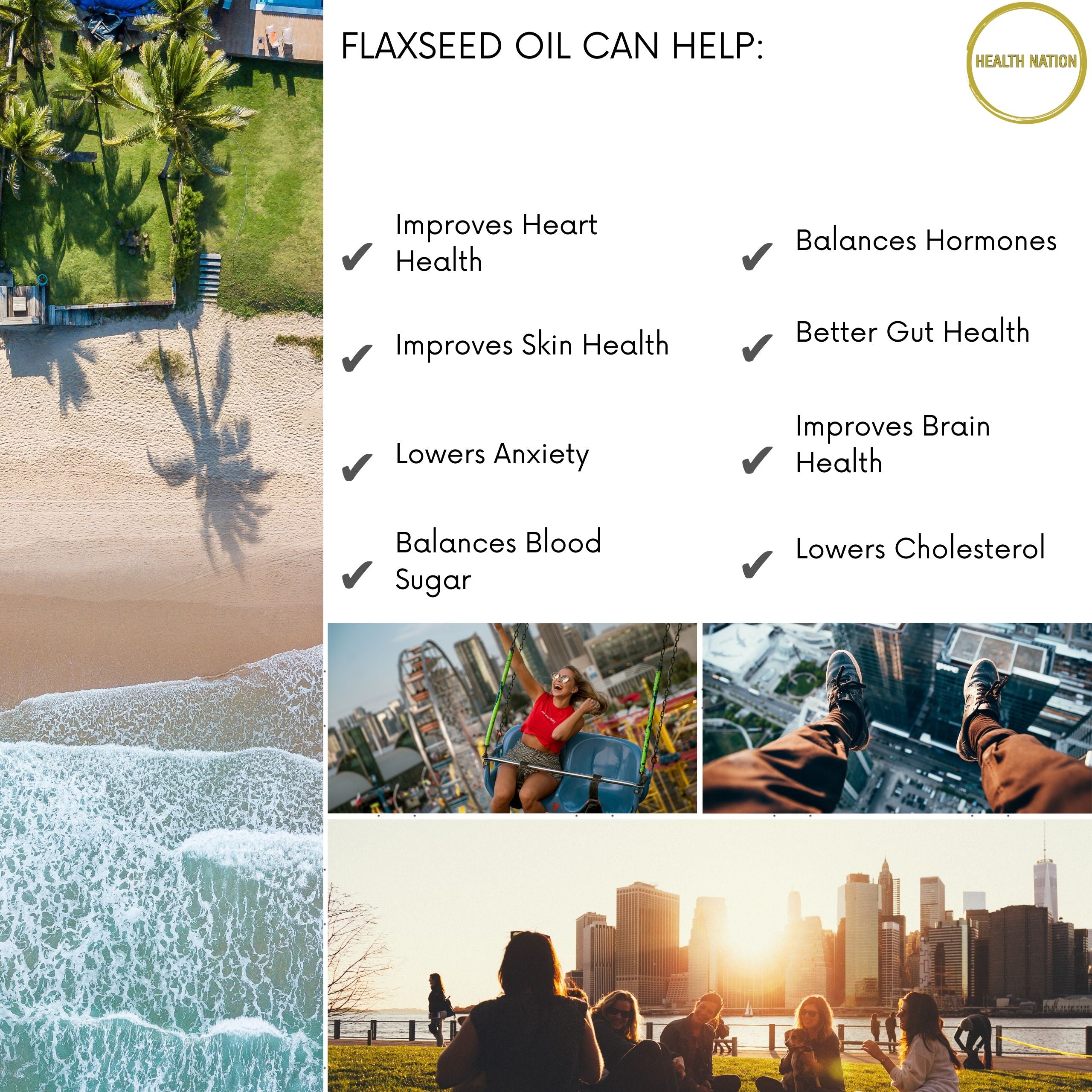 Flaxseed Oil | Helps with Vibrant Skin, Anxiety, Balances Blood Sugar and Hormones | Made in UK | 1000mg 90 Capsules - Health Nation