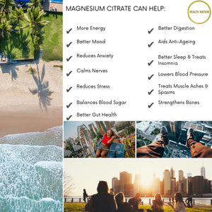 Magnesium Citrate | Helps with Anxiety, Stress, Mood, Sleep, Gut/Digestion, Anti-Ageing, Balances Blood Sugar and Energy | Made in UK | 500mg 120 Tablets - Health Nation