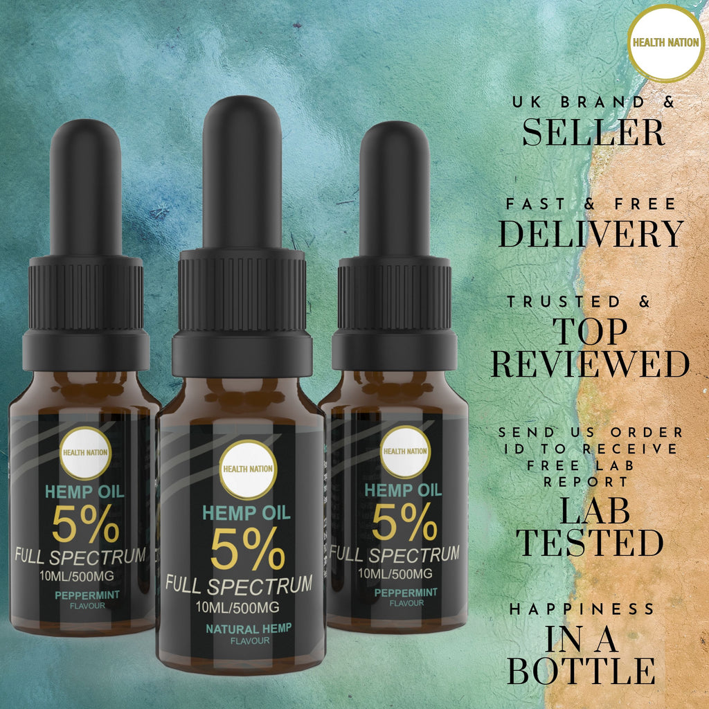 Hemp Oil Drops 5% | Full Spectrum Raw Extract | Helps with Pain, Anxiety, Stress and Mood | EU Organic Grown | Made in UK | Tested by a UK 3rd Party Lab to prove Purity and Potency - Health Nation