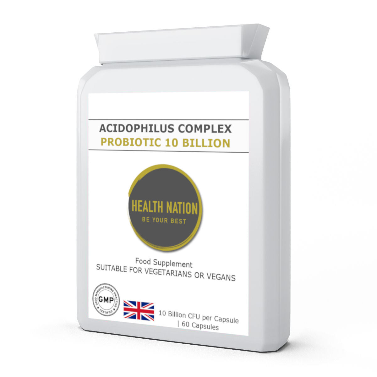 Acidophilus Complex | Probiotic | 10 billion | Helps with Vibrant Skin, Mood, Anti-aging, Anxiety, Gut/Digestion and Weight Loss | Made in UK 60 Capsules - Health Nation