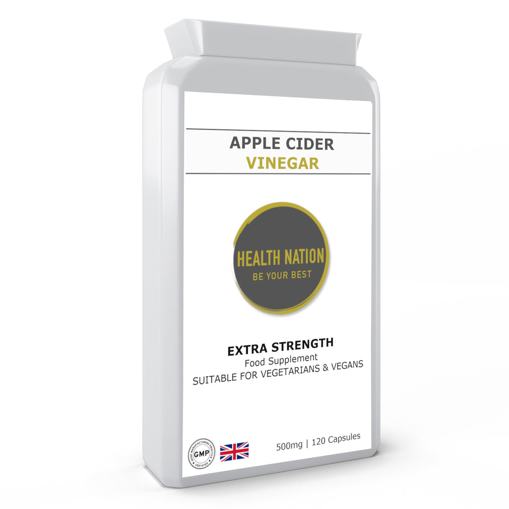 Apple Cider Vinegar | Helps with Gut/Digestion, Energy and Weight Loss | Made in UK | 500mg 120 Capsules - Health Nation