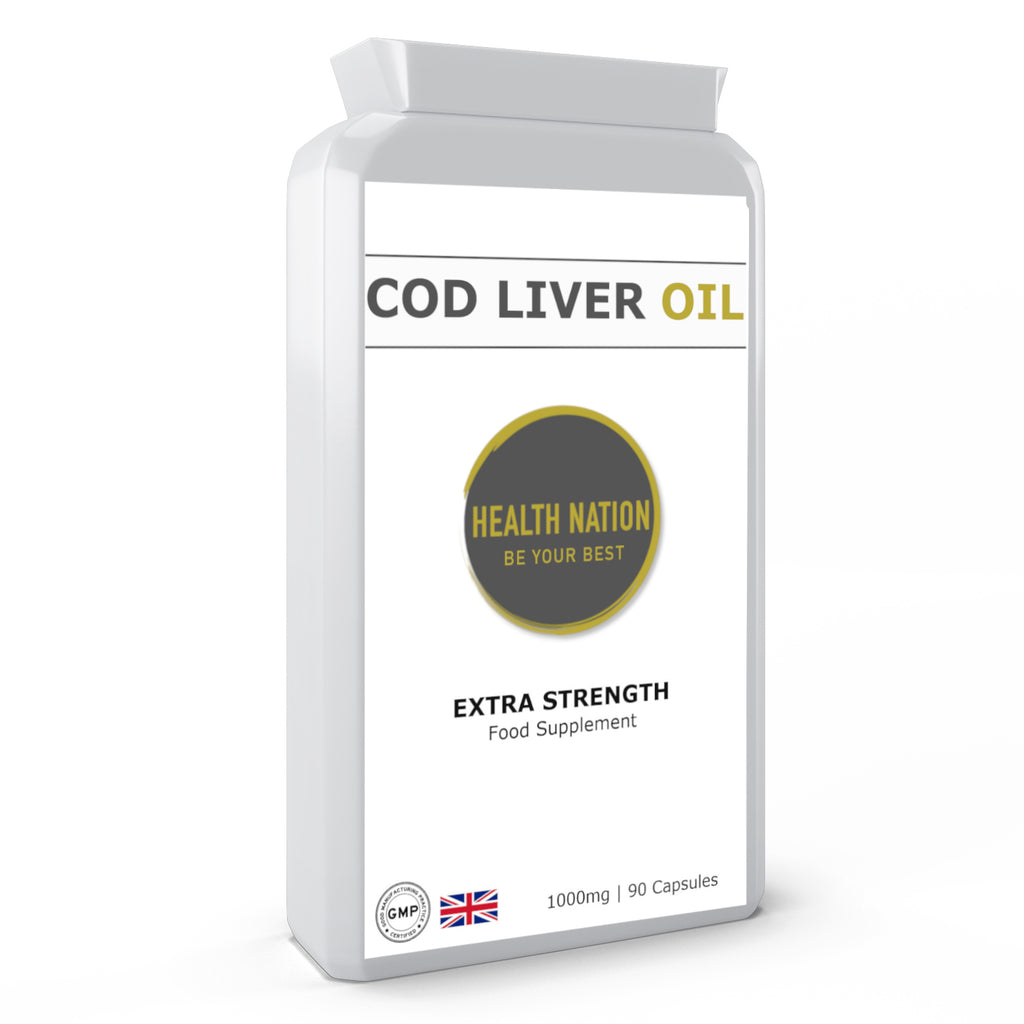 Cod Liver Oil | Helps with Anxiety, Mood, Joint Pain, Eye Support, Anti-Ageing and Balances Blood Sugar | Made in UK | 1000mg 90 Capsules - Health Nation