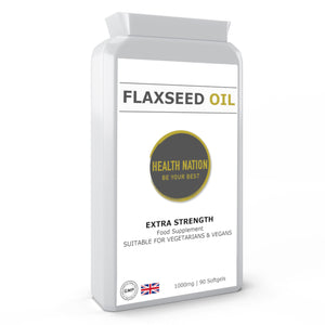 Flaxseed Oil | Helps with Vibrant Skin, Anxiety, Balances Blood Sugar and Hormones | Made in UK | 1000mg 90 Capsules - Health Nation