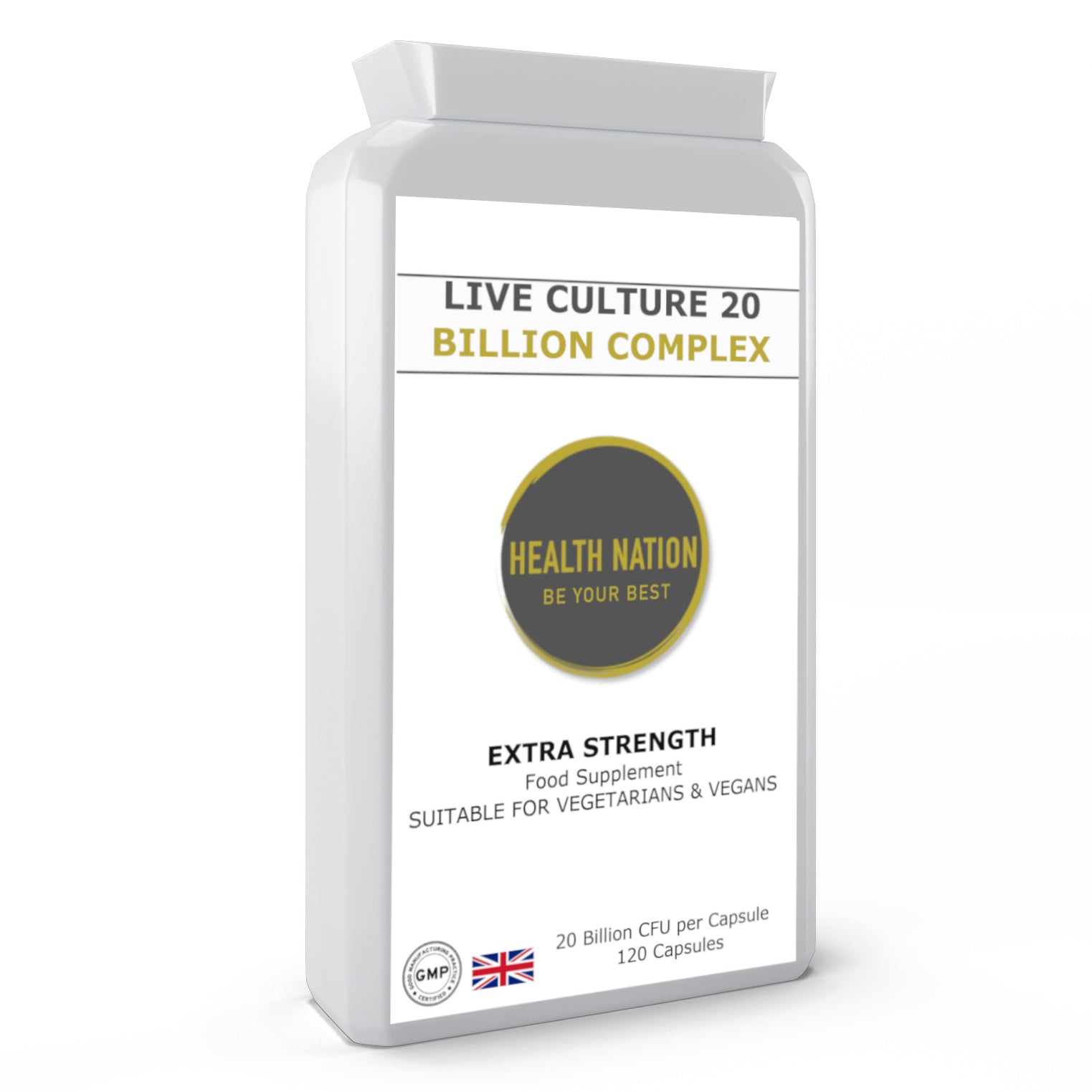 Live Culture Complex | Helps with Anxiety, Mood, Gut/Digestion, Anti-Ageing, Vibrant Skin and Weight Loss | Made in UK | 20 Billion CFU 120 Capsules - Health Nation