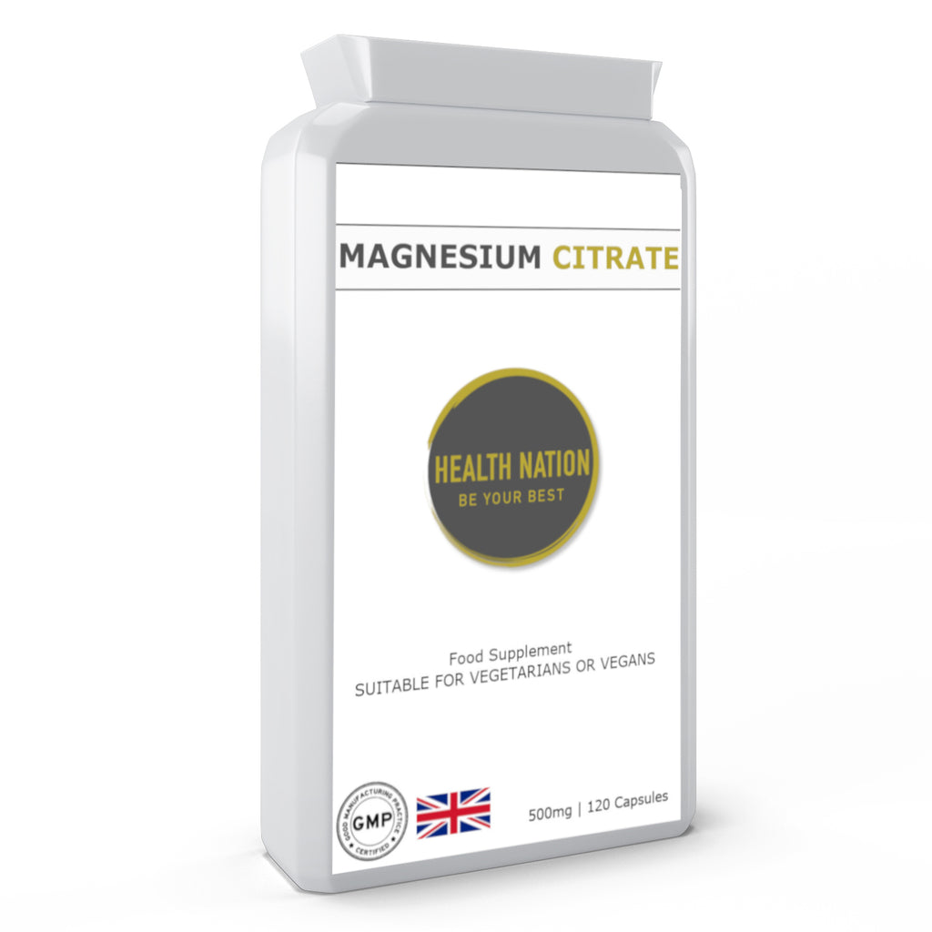 Magnesium Citrate | Helps with Anxiety, Stress, Mood, Sleep, Gut/Digestion, Anti-Ageing, Balances Blood Sugar and Energy | Made in UK | 500mg 120 Tablets - Health Nation