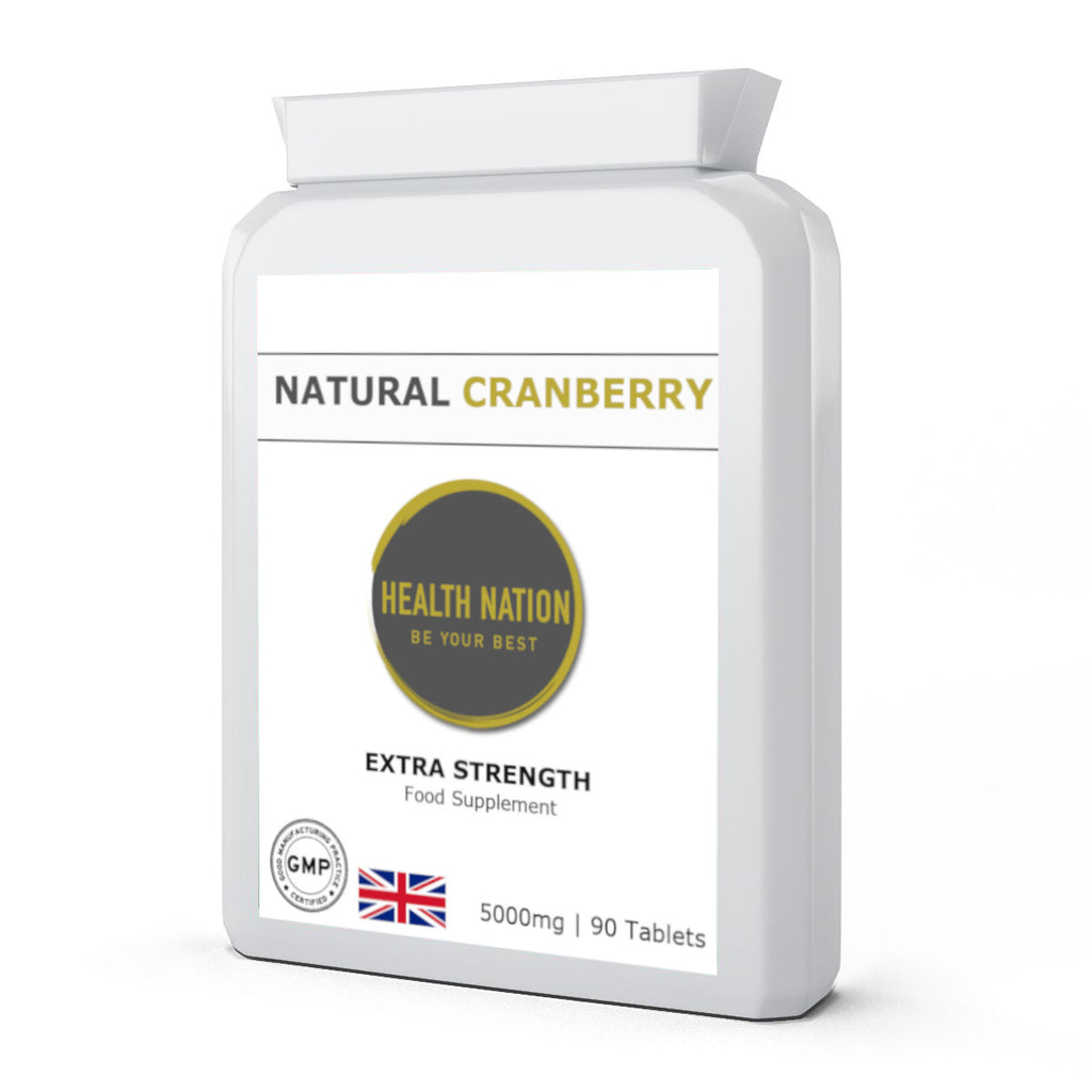 Natural Cranberry | Helps with Urino-Genital Tract, Viruses, Bacteria, Anti-Ageing and Balances Blood Sugar | Made in UK | 5000mg 90 Tablets - Health Nation