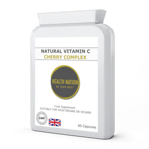 Natural Vitamin C Cherry Complex | Helps with Mental Clarity, Mood, Energy, Cold/Flu, Eye Health, Joint Pain, Anti-Ageing, Balances Blood Sugar, Detox and Vibrant Skin | Made in UK | 60 Capsules - Health Nation