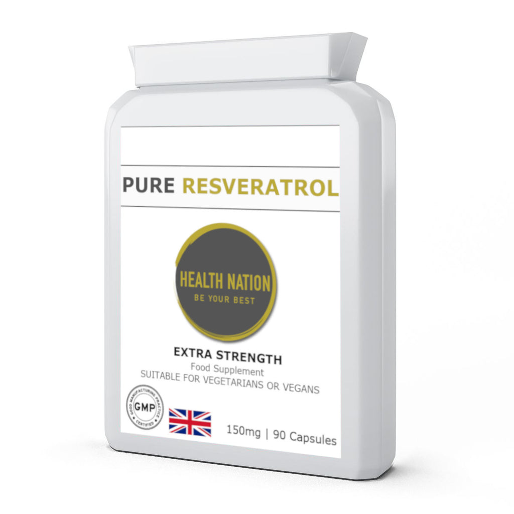 Pure Resveratrol | Helps with Anti-Ageing, Mental Clarity, Vibrant Skin, Joint Pain, Balances Blood Sugar and Weight Loss | Made in UK | 150mg 90 Capsules - Health Nation