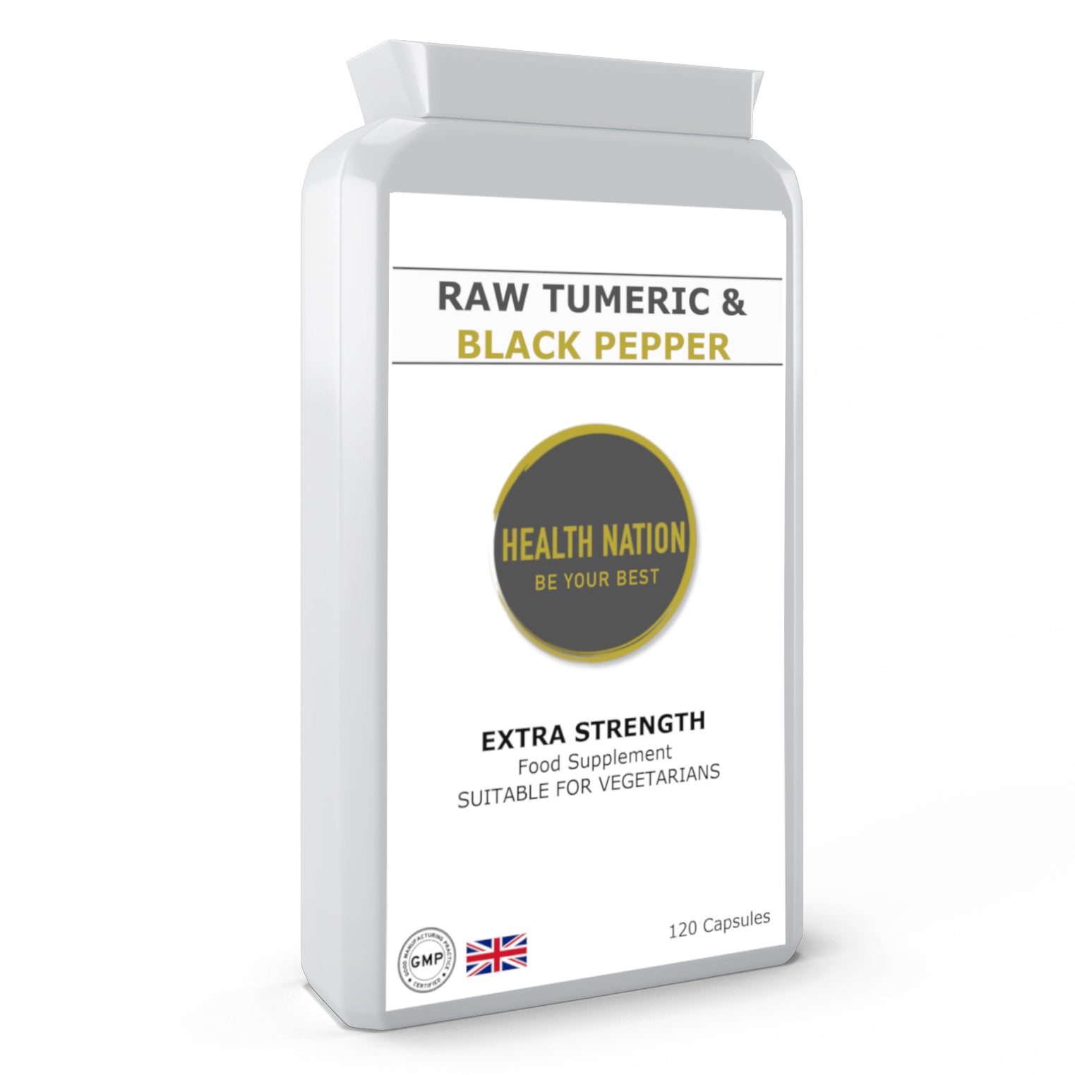 Raw Turmeric with Black Pepper Extract | Helps with Mood, Gut/Digestion, Cold/Flu, Joint Pain, Eye Health, Weight Loss, Anti-Ageing, Balances Blood Sugar, Detox and Vibrant Skin | Made in UK | 500mg 120 Capsules - Health Nation